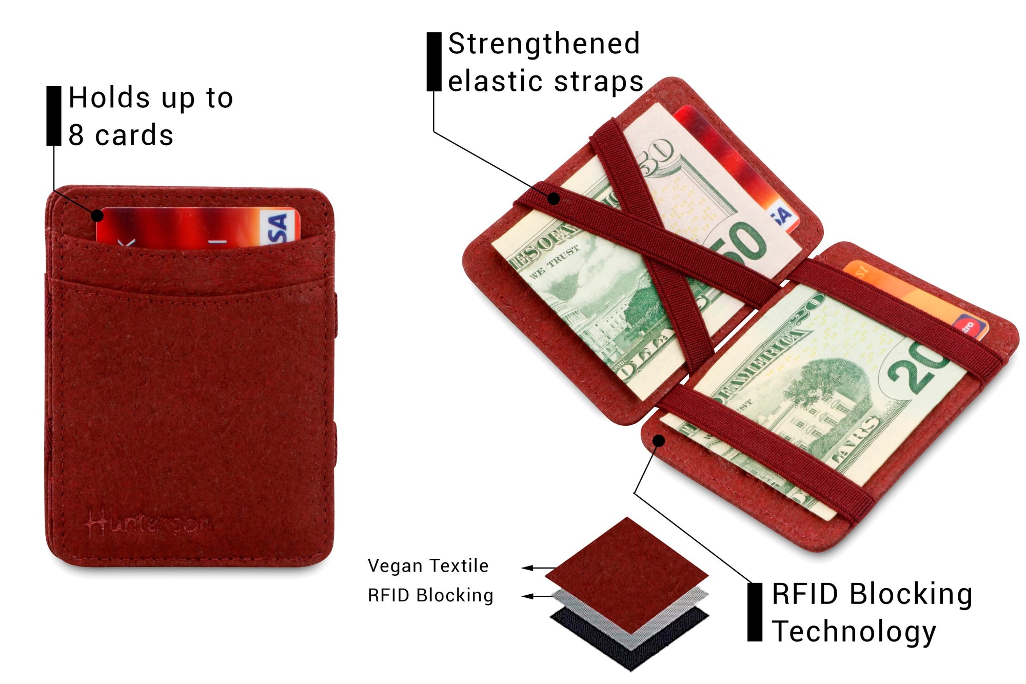 Hunterson Vegan RFID Magic Wallet - Mulberry - 3